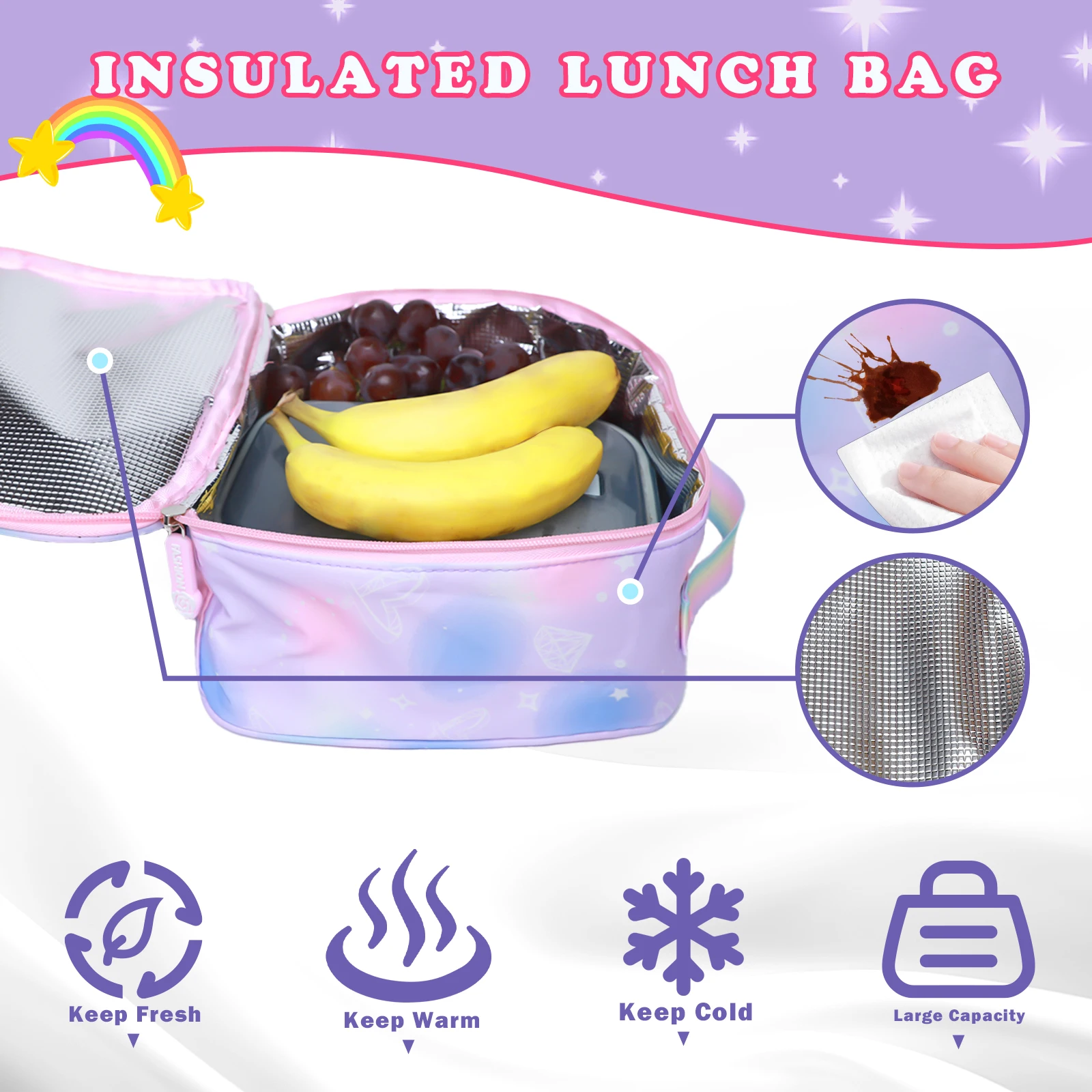 3Pcs School Backpack For Girls Large Capacity Kid's School Bag with Lunch Pancil Carry Case Bag Travel Backpack Child Gift