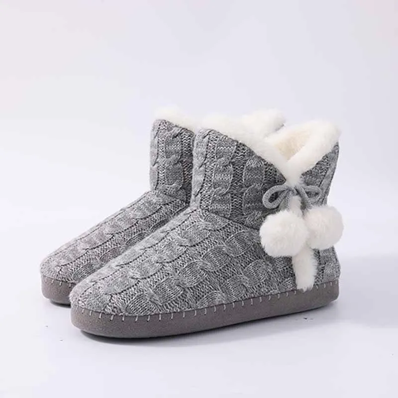 Litfun Winter Warm Plush Boots For Women Outdoor Soft Sole Non-slip Knit Furry Snow Boots Indoor Cozy Fur House Cotton Slippers