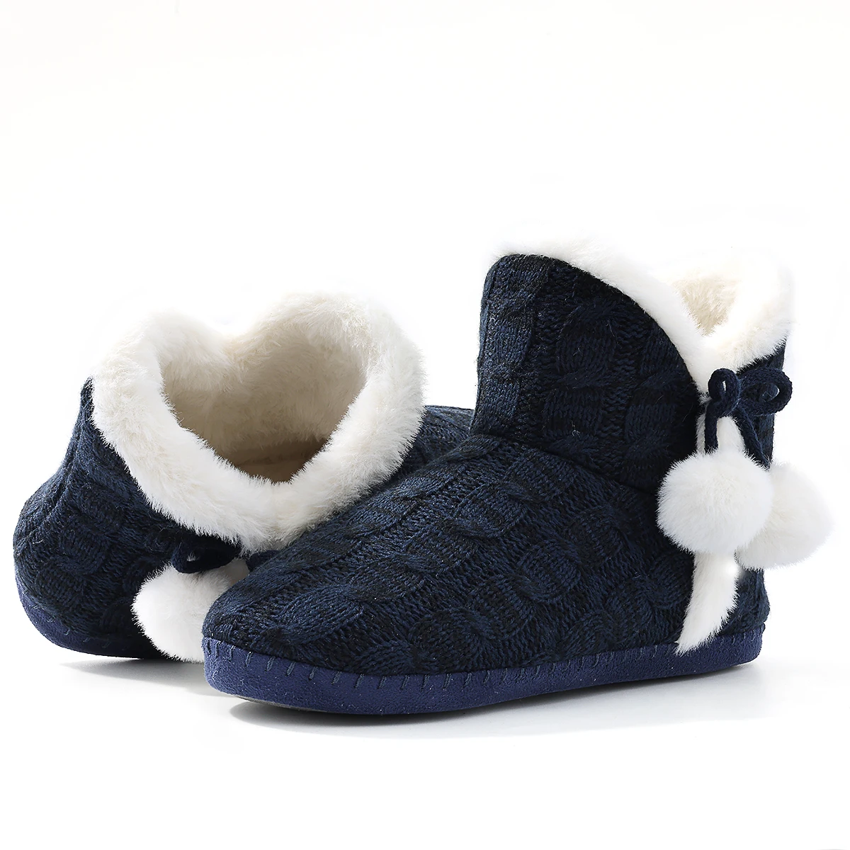 Litfun Winter Warm Plush Boots For Women Outdoor Soft Sole Non-slip Knit Furry Snow Boots Indoor Cozy Fur House Cotton Slippers