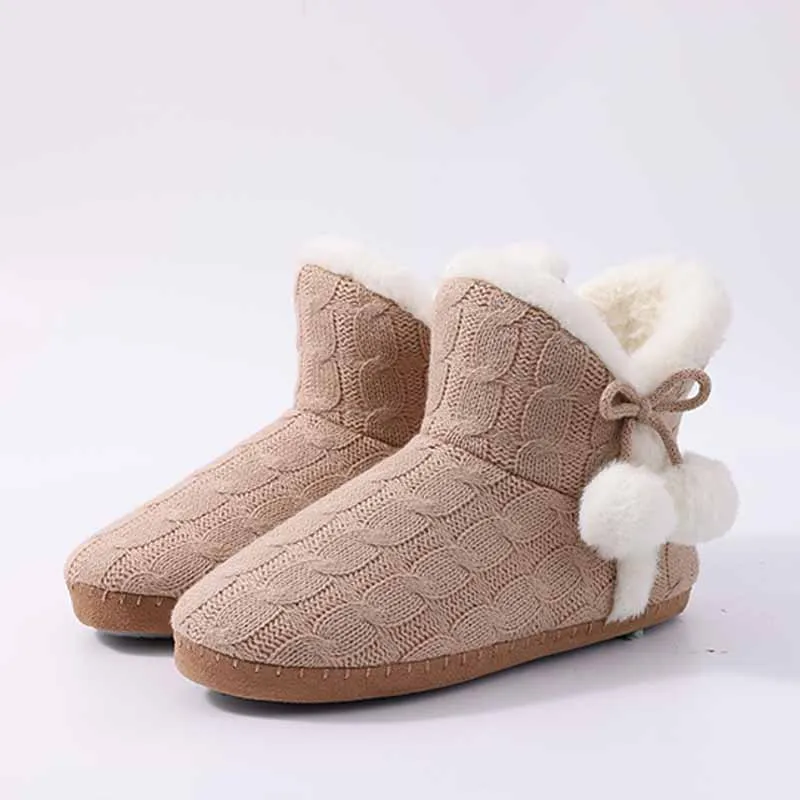 Litfun Winter Warm Plush Boots For Women Outdoor Soft Sole Non-slip Knit Furry Snow Boots Indoor Cozy Fur House Cotton Slippers