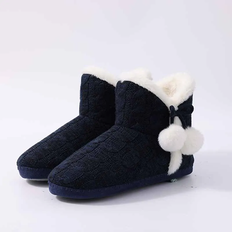 Litfun Winter Warm Plush Boots For Women Outdoor Soft Sole Non-slip Knit Furry Snow Boots Indoor Cozy Fur House Cotton Slippers
