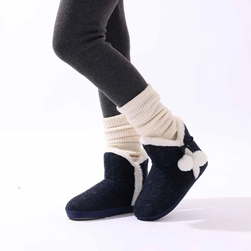Litfun Winter Warm Plush Boots For Women Outdoor Soft Sole Non-slip Knit Furry Snow Boots Indoor Cozy Fur House Cotton Slippers