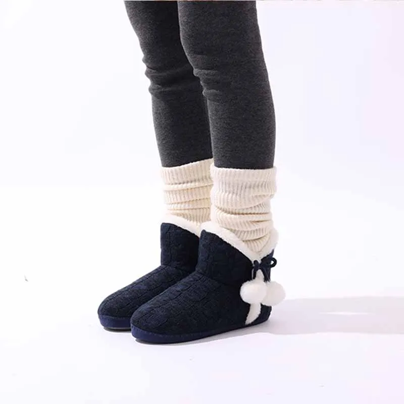Litfun Winter Warm Plush Boots For Women Outdoor Soft Sole Non-slip Knit Furry Snow Boots Indoor Cozy Fur House Cotton Slippers