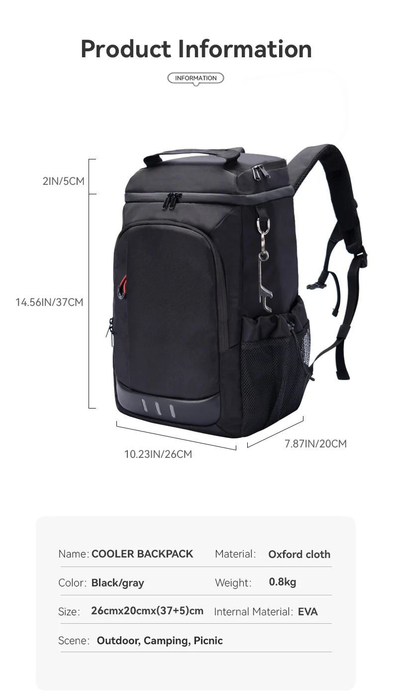 New Picnic Cooler Bag Large Capacity Camping Meal Hikking Thermal Backpack with Bottle Opener Leakproof Insulated Lunch Bag