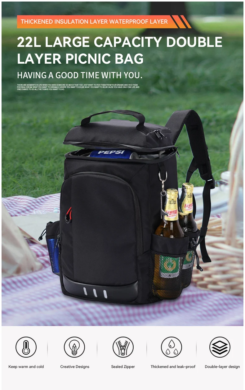 New Picnic Cooler Bag Large Capacity Camping Meal Hikking Thermal Backpack with Bottle Opener Leakproof Insulated Lunch Bag