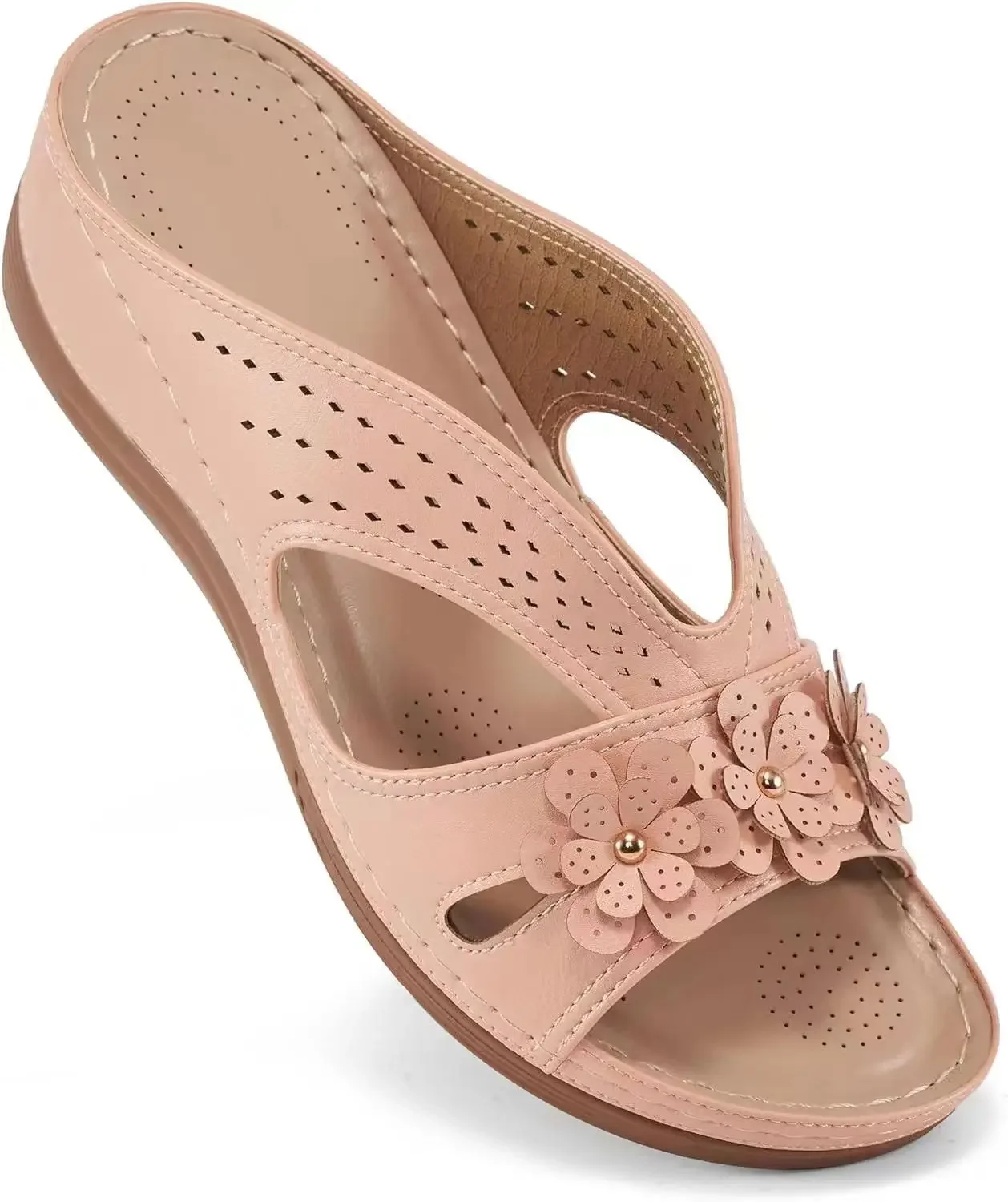 Woman  2024 Trend Women's Slippers Casual Flower Hollow Wedge Beach Shoes Outdoor Fashion Platform Comfortable Non-slip Sandals