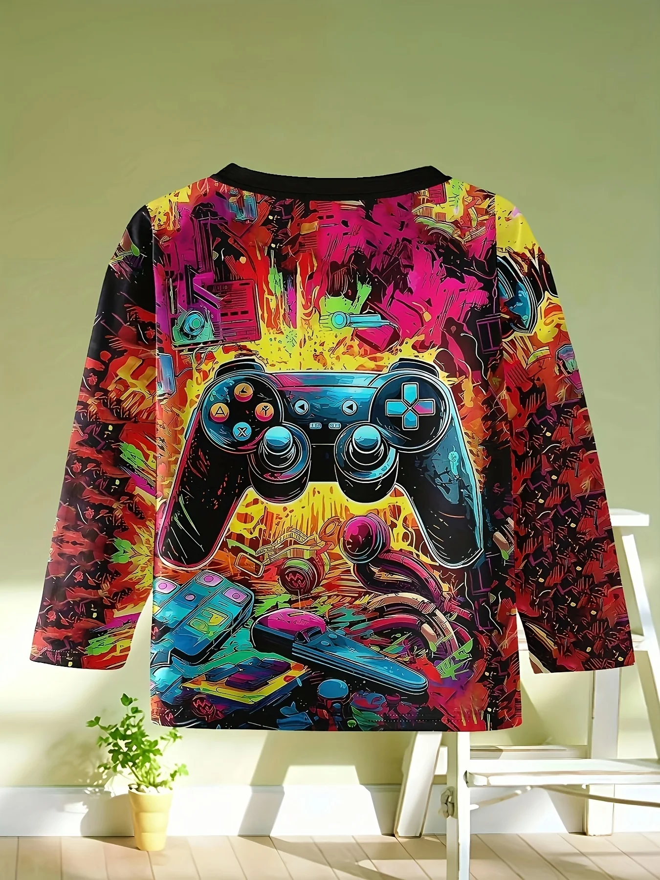Children's Clothing Boys Tshirt Long Sleeve Cool Gamepad Pattern Print Kids Spring Fall Clothes Novelty Boy Clothes O-Neck Tops