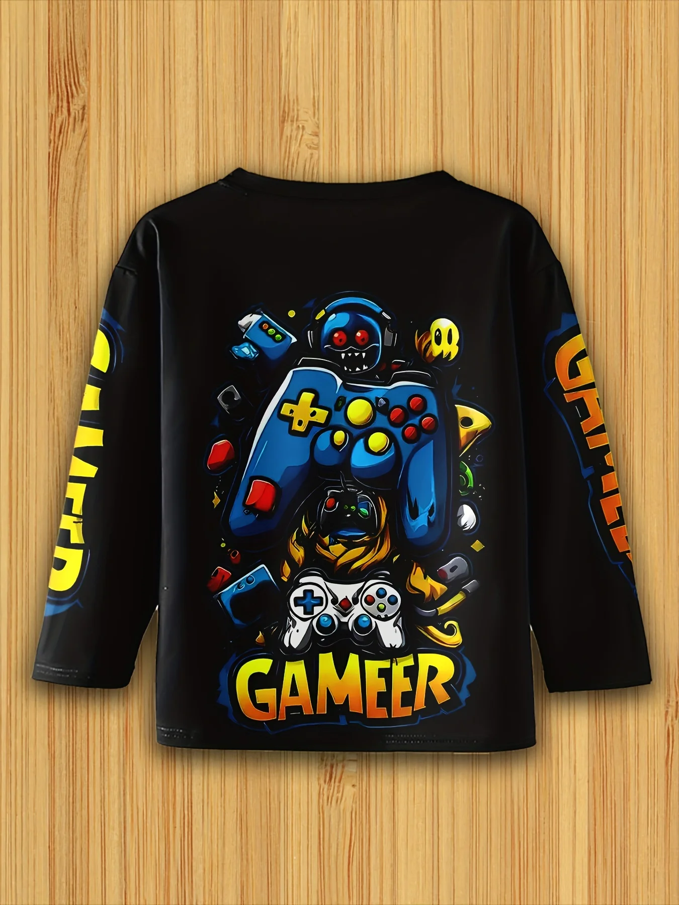 Children's Clothing Boys Tshirt Long Sleeve Cool Gamepad Pattern Print Kids Spring Fall Clothes Novelty Boy Clothes O-Neck Tops