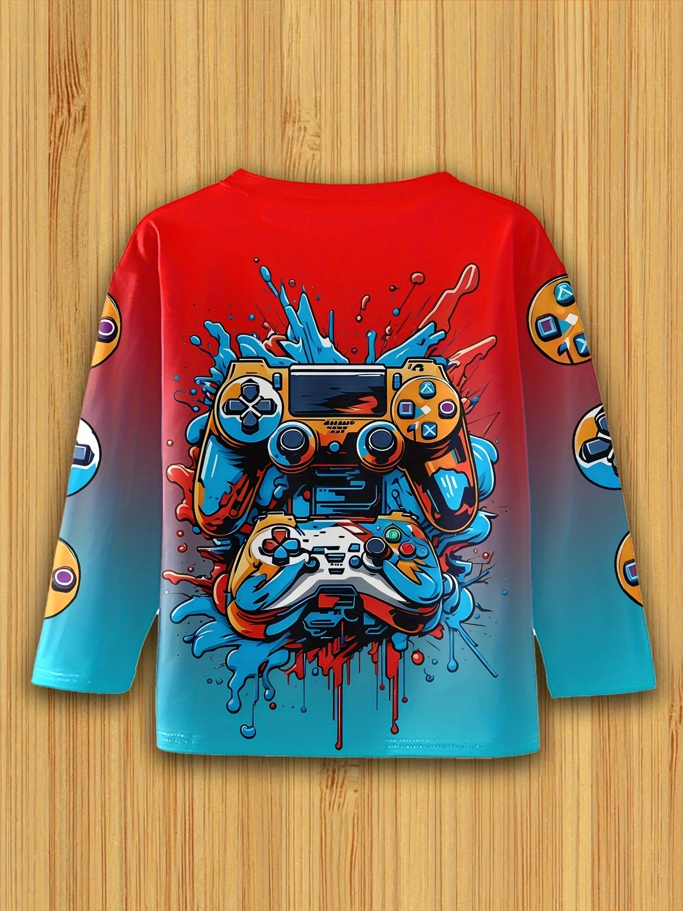 Children's Clothing Boys Tshirt Long Sleeve Cool Gamepad Pattern Print Kids Spring Fall Clothes Novelty Boy Clothes O-Neck Tops
