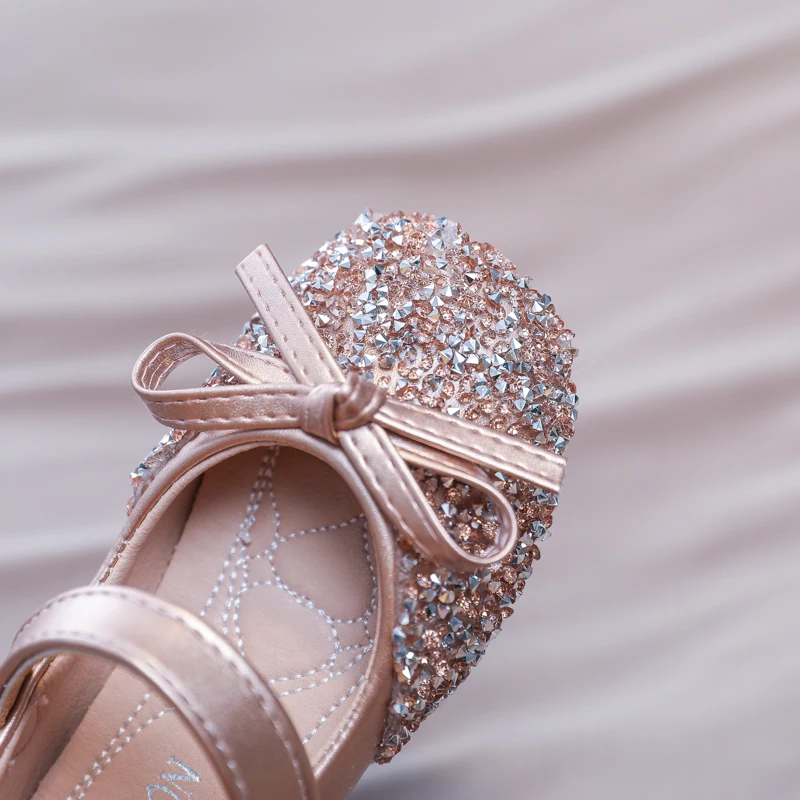 Chic Girl Shoes Rhinestone Chic Children's Leather Shoes Spring Autumn Bowknot Kids Fashion Princess Causal Party Flat Shoes