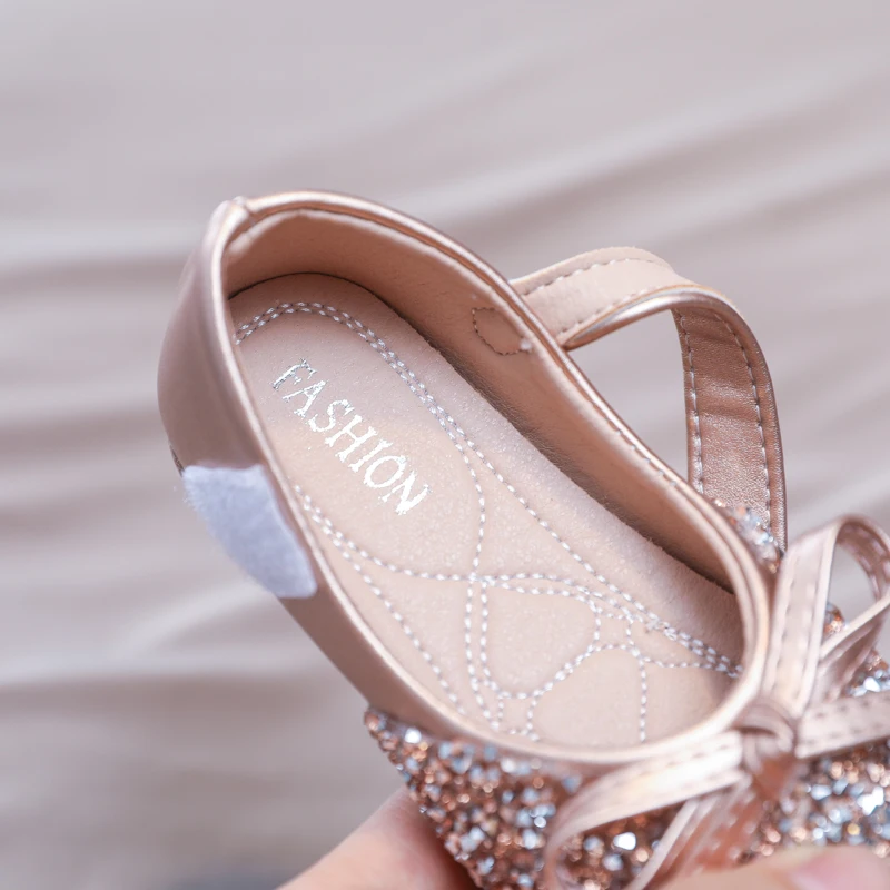 Chic Girl Shoes Rhinestone Chic Children's Leather Shoes Spring Autumn Bowknot Kids Fashion Princess Causal Party Flat Shoes