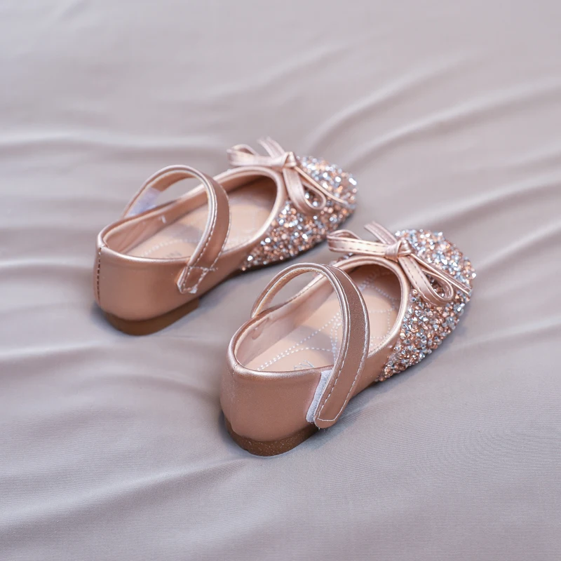 Chic Girl Shoes Rhinestone Chic Children's Leather Shoes Spring Autumn Bowknot Kids Fashion Princess Causal Party Flat Shoes