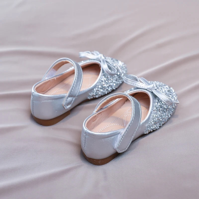 Chic Girl Shoes Rhinestone Chic Children's Leather Shoes Spring Autumn Bowknot Kids Fashion Princess Causal Party Flat Shoes