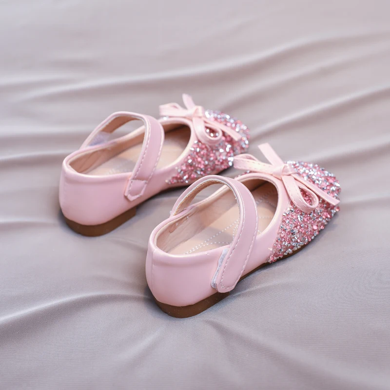Chic Girl Shoes Rhinestone Chic Children's Leather Shoes Spring Autumn Bowknot Kids Fashion Princess Causal Party Flat Shoes