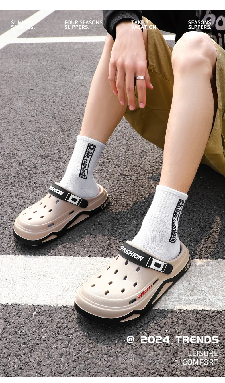 Fashion Clogs For Men EVA Light Hole Garden Shoes Outdoor Male Beach Sandals Home Bathroom Shoe Unisex Casual Slides