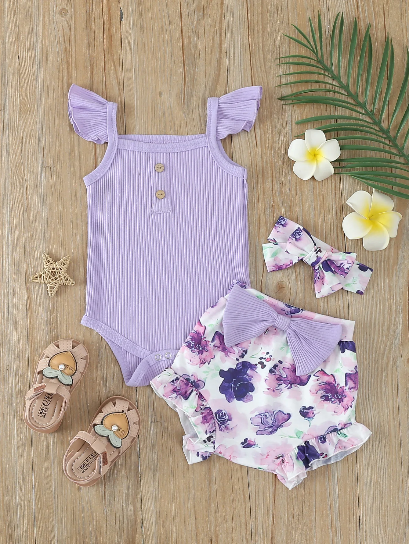 Newborn Cute Baby Girl Clothes Set Sleeveless Bodysuit Butterfly Printed Shorts 3Pcs Summer Clothing Suit Baby Girl Clothes