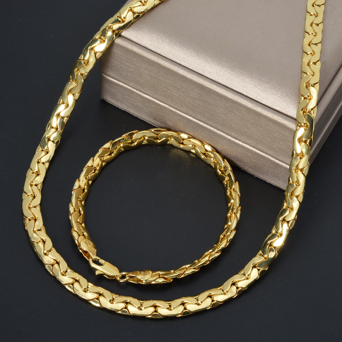 Sunny Luxury Copper Alloy Necklace Bracelet Women's Set Flat Cuban Chain Punk Style Suitable Party Jewelry Gifts