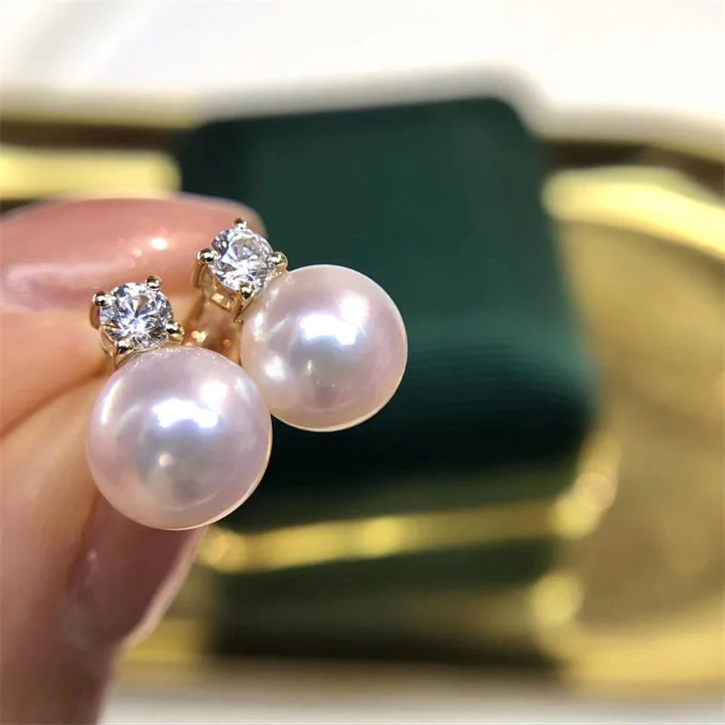 Senlissi-New Fashion 6A Lofty 8-12mm Freshwater Pearl Stud 18k Earrings for Women S925 Sterling Silver Jewelry Girlfriend Gifts