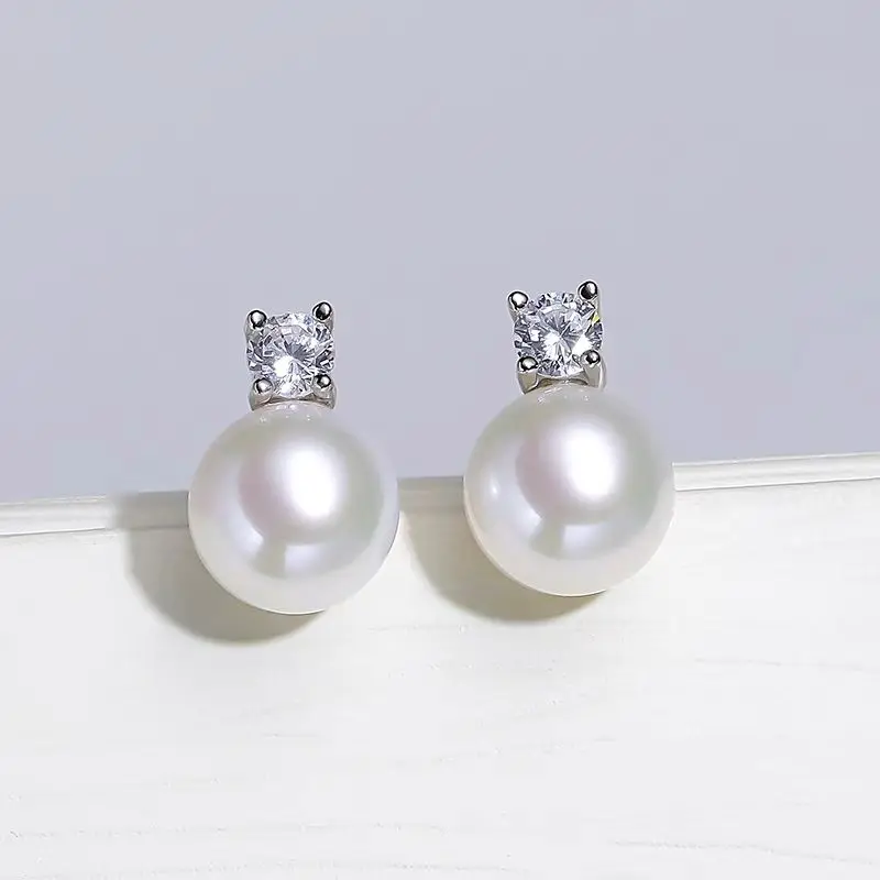 Senlissi-New Fashion 6A Lofty 8-12mm Freshwater Pearl Stud 18k Earrings for Women S925 Sterling Silver Jewelry Girlfriend Gifts