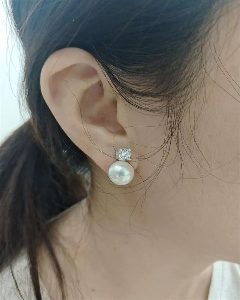 Senlissi-New Fashion 6A Lofty 8-12mm Freshwater Pearl Stud 18k Earrings for Women S925 Sterling Silver Jewelry Girlfriend Gifts