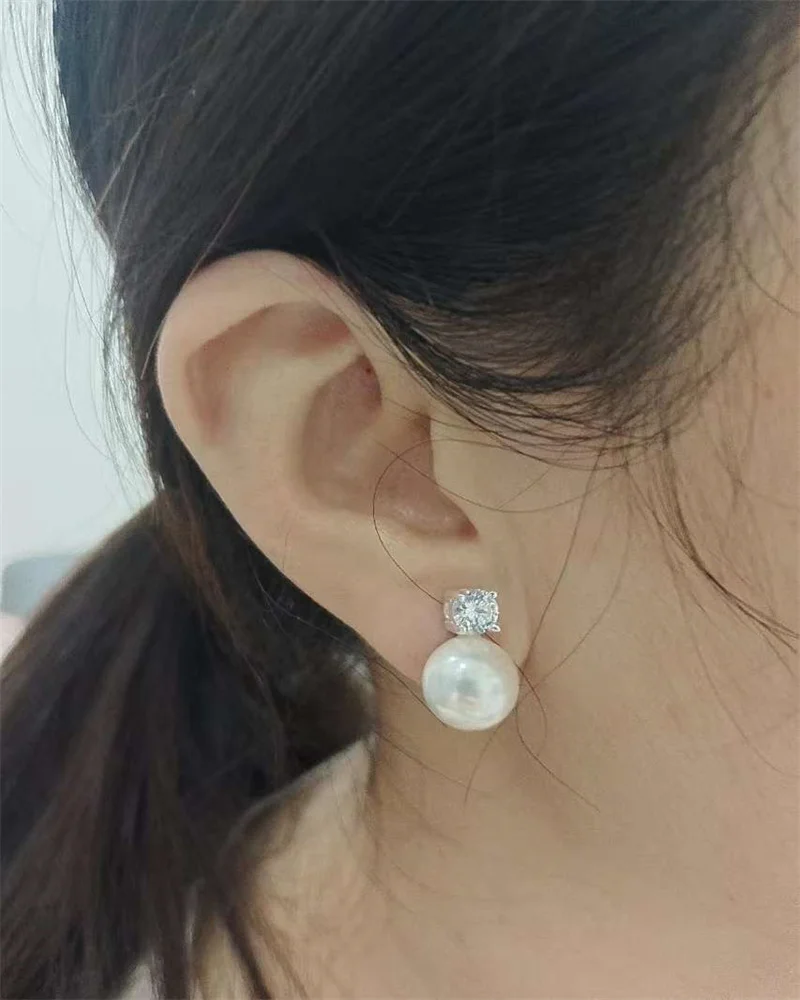 Senlissi-New Fashion 6A Lofty 8-12mm Freshwater Pearl Stud 18k Earrings for Women S925 Sterling Silver Jewelry Girlfriend Gifts