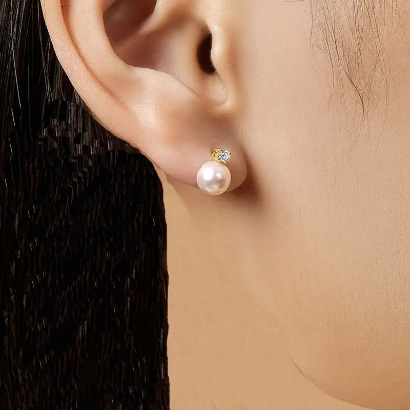 Senlissi-New Fashion 6A Lofty 8-12mm Freshwater Pearl Stud 18k Earrings for Women S925 Sterling Silver Jewelry Girlfriend Gifts