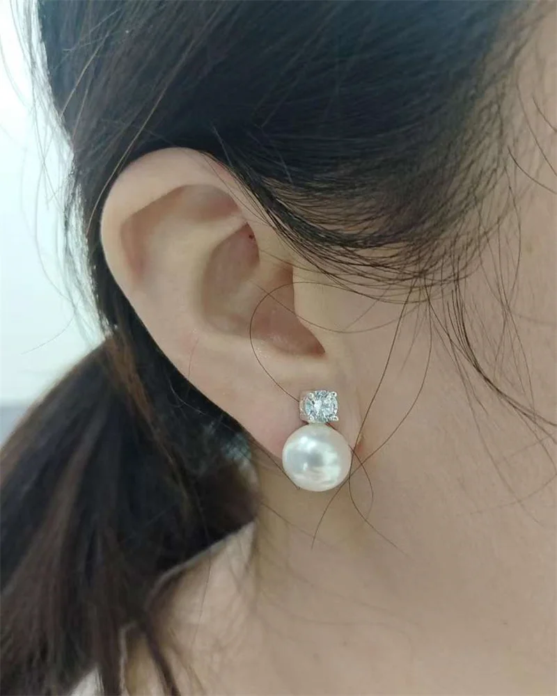 Senlissi-New Fashion 6A Lofty 8-12mm Freshwater Pearl Stud 18k Earrings for Women S925 Sterling Silver Jewelry Girlfriend Gifts