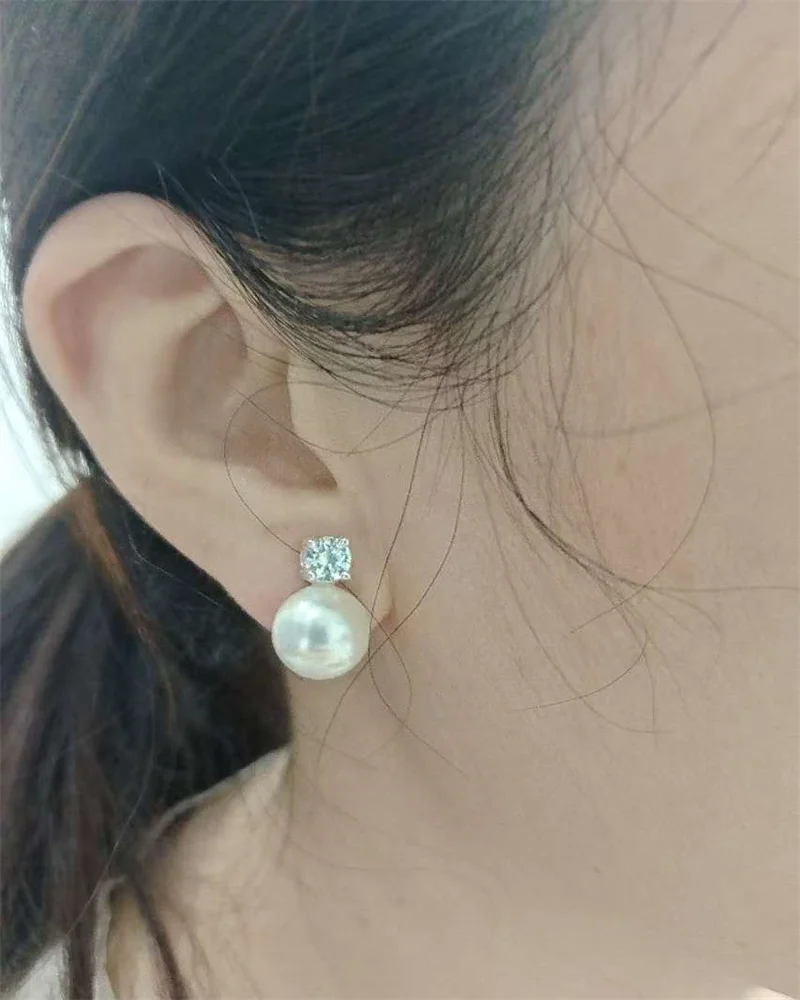 Senlissi-New Fashion 6A Lofty 8-12mm Freshwater Pearl Stud 18k Earrings for Women S925 Sterling Silver Jewelry Girlfriend Gifts