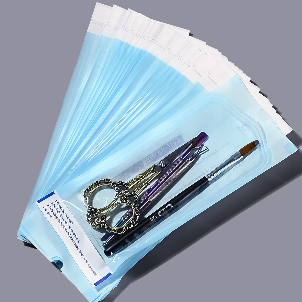 200pcs/box Nail Art Empty Sterilizing Bags Disposable 26*14cm Self-Sealing Sterilization Pouches Bag Manicure Nail Art Tools K3