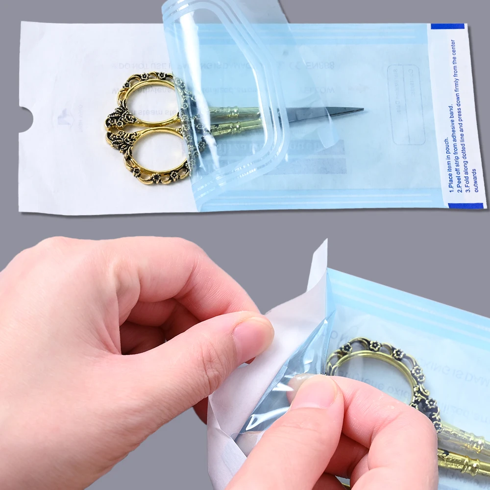 200pcs/box Nail Art Empty Sterilizing Bags Disposable 26*14cm Self-Sealing Sterilization Pouches Bag Manicure Nail Art Tools K3