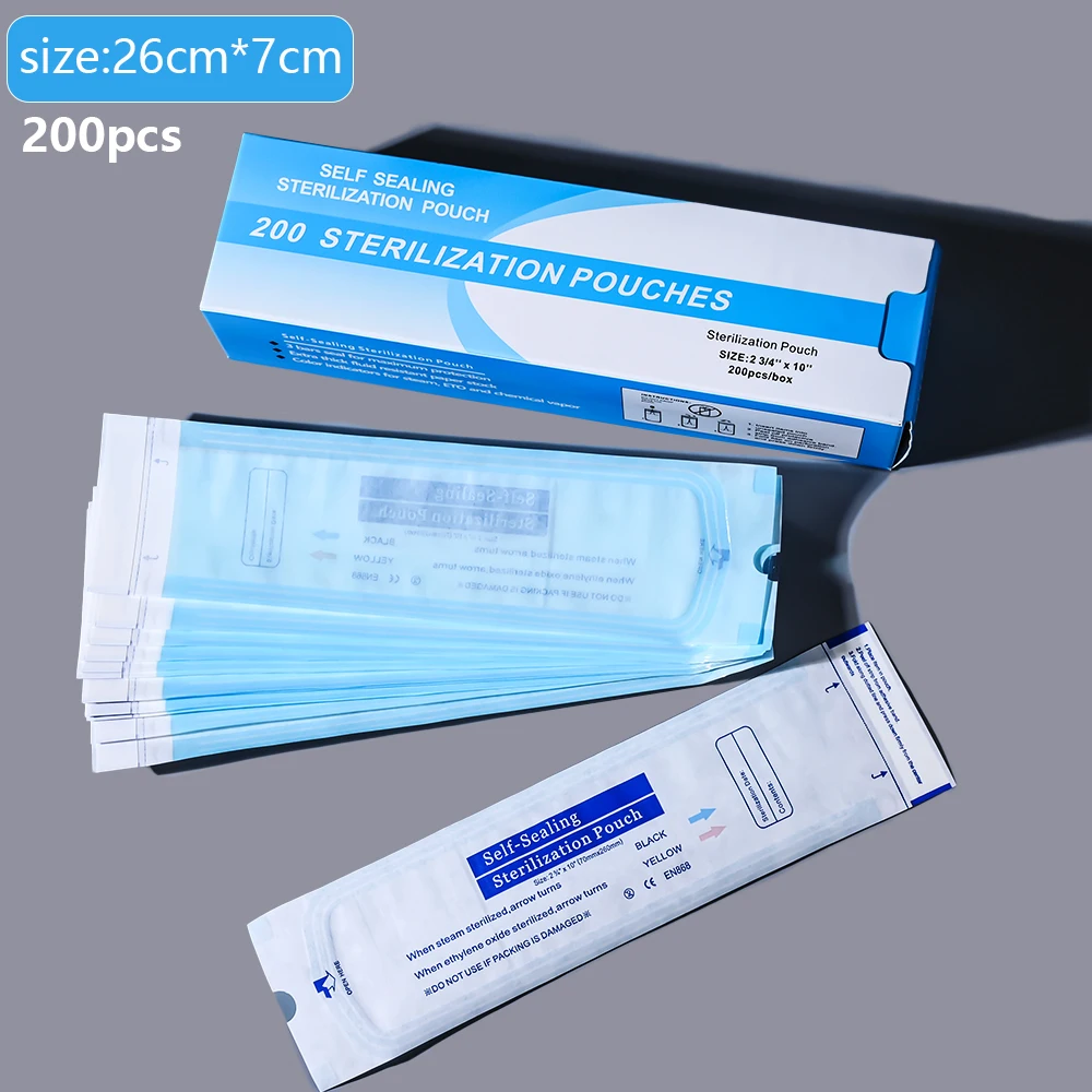 200pcs/box Nail Art Empty Sterilizing Bags Disposable 26*14cm Self-Sealing Sterilization Pouches Bag Manicure Nail Art Tools K3