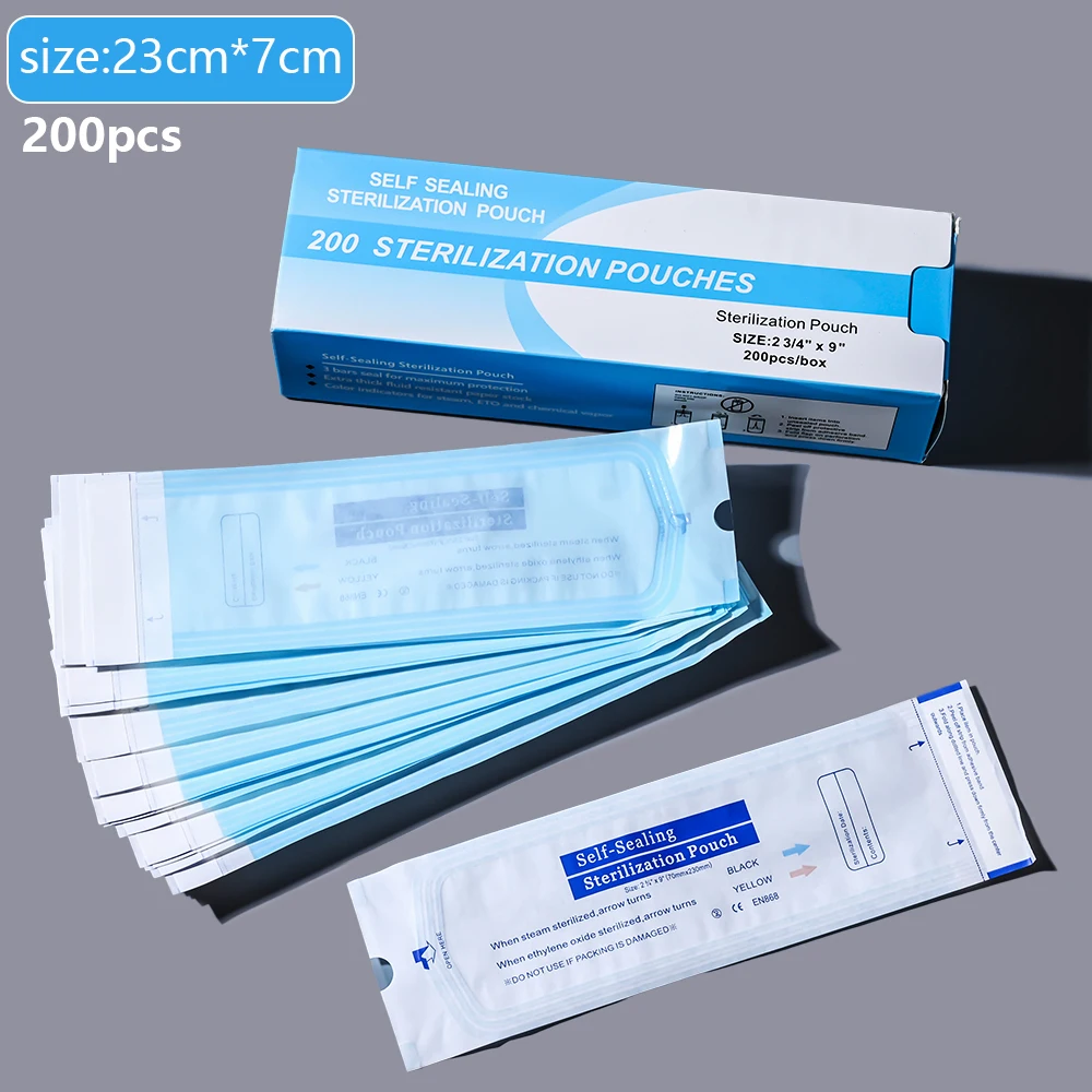 200pcs/box Nail Art Empty Sterilizing Bags Disposable 26*14cm Self-Sealing Sterilization Pouches Bag Manicure Nail Art Tools K3
