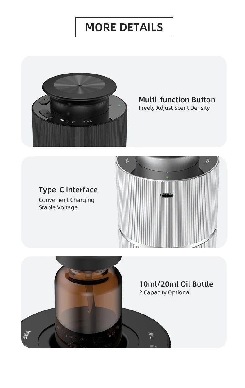 Smart Car Air Freshener Battery Operated Waterless Essential Oil Diffuser Auto ON/Off Portable Aroma Diffuser for Home Office