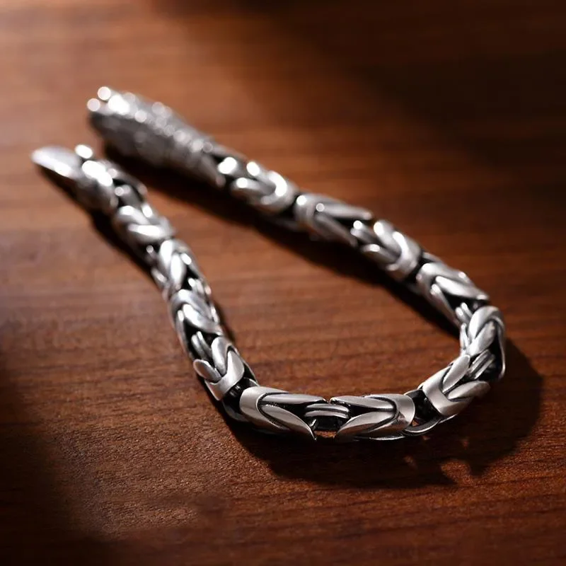 HX New Silver Color 5mm Handmade Retro Men's Safe Braided Bracelet Tide Hip Hop Niche Jewelry Accessories