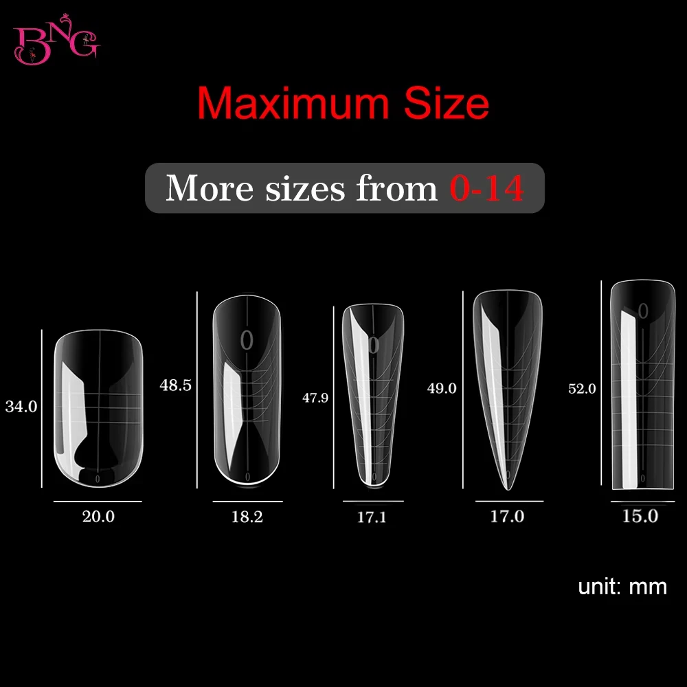 BNG Wide Size Dual Forms Nails Square Coffin Almond Nail Extension Mold False Nail Tips UV Gel Quick Building Mold Manicure Tool