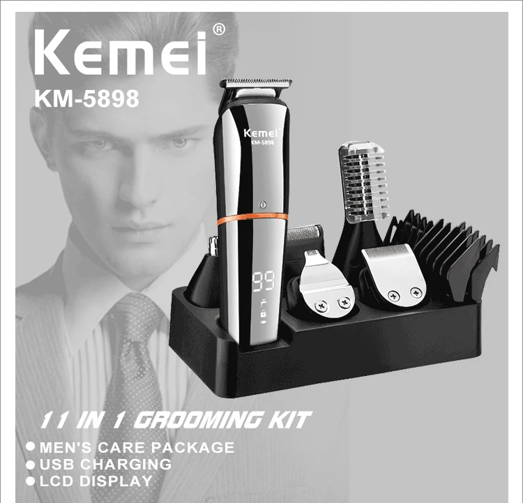Kemei KM-5898 Wholesale 11 IN 1 Grooming Kit for Hair Salon mens washable and rechargeable hair trimmer