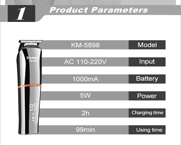 Kemei KM-5898 Wholesale 11 IN 1 Grooming Kit for Hair Salon mens washable and rechargeable hair trimmer