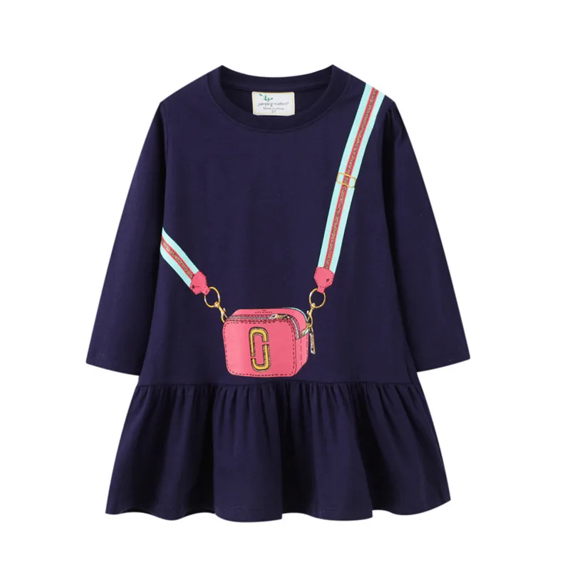 Jumping Meters 2-7T Princess Girls Dresses Bag Print Party Kids Girls Costume Autumn Winter Toddler Frocks Clothing
