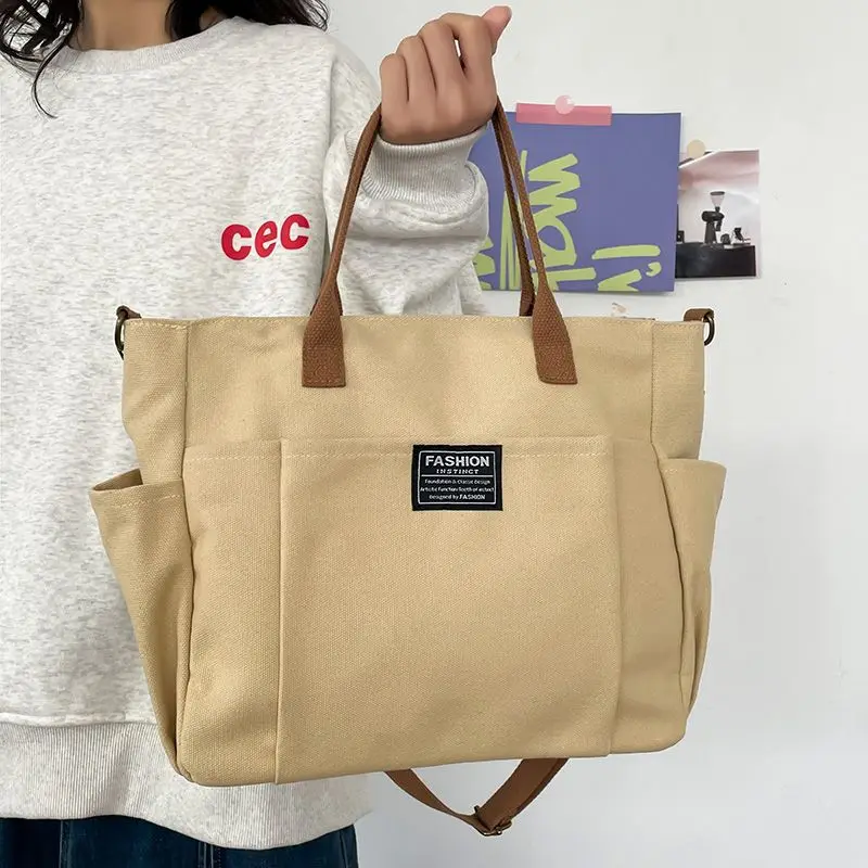 Large Canvas Tote Bag for Women, Minimalist Work Bag - Extra Wide Commuting Shopper, Durable Crossbody Shoulder Bag for School,