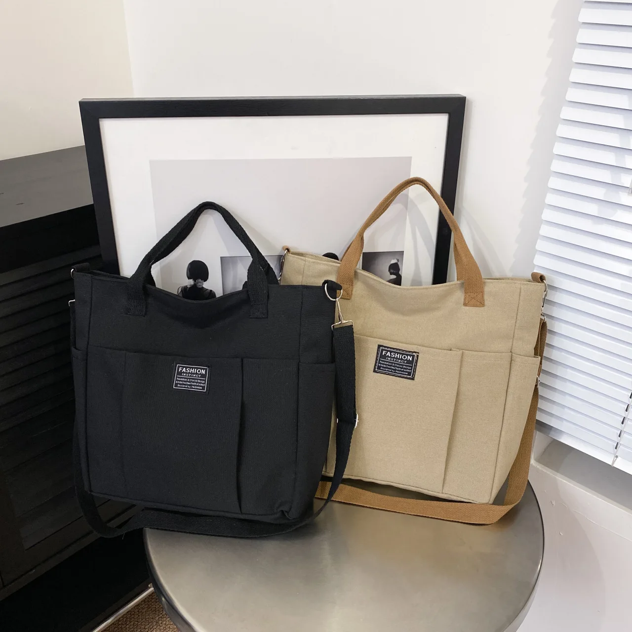 Large Canvas Tote Bag for Women, Minimalist Work Bag - Extra Wide Commuting Shopper, Durable Crossbody Shoulder Bag for School,