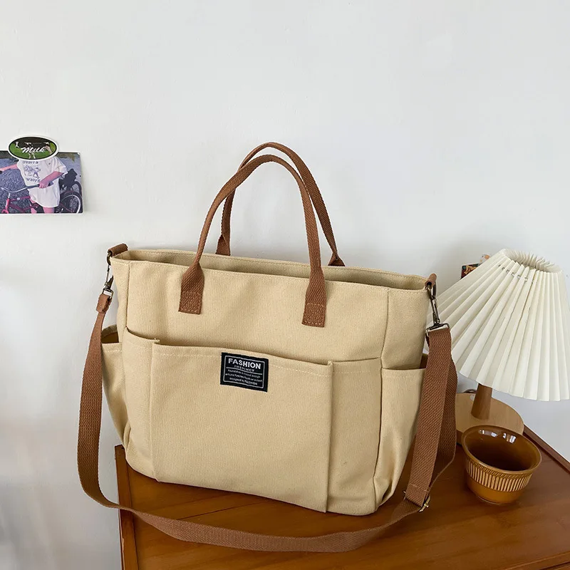 Large Canvas Tote Bag for Women, Minimalist Work Bag - Extra Wide Commuting Shopper, Durable Crossbody Shoulder Bag for School,