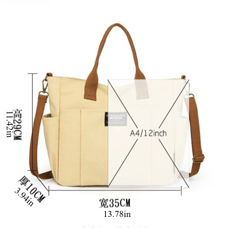 Large Canvas Tote Bag for Women, Minimalist Work Bag - Extra Wide Commuting Shopper, Durable Crossbody Shoulder Bag for School,