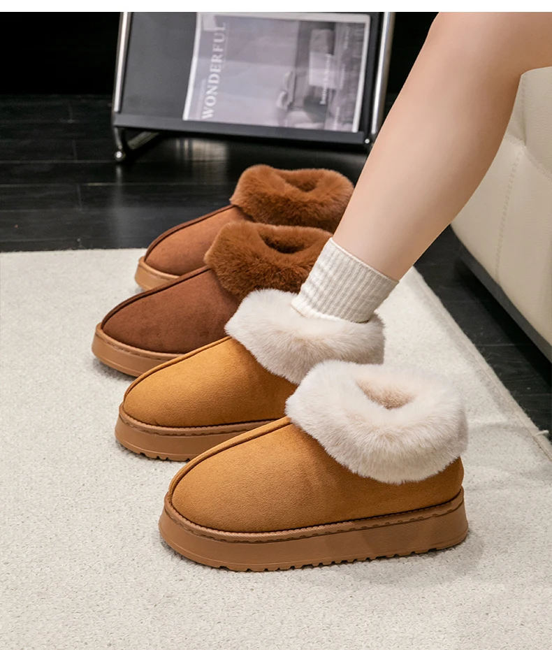 High Quality of Women's Fashion Snow Boots Fluffy Plush Faux Fur Soft Slippers Winter Indoor Comfortable Home Men's Shoes