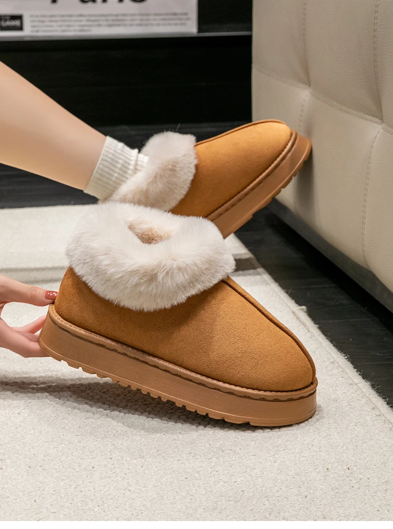 High Quality of Women's Fashion Snow Boots Fluffy Plush Faux Fur Soft Slippers Winter Indoor Comfortable Home Men's Shoes