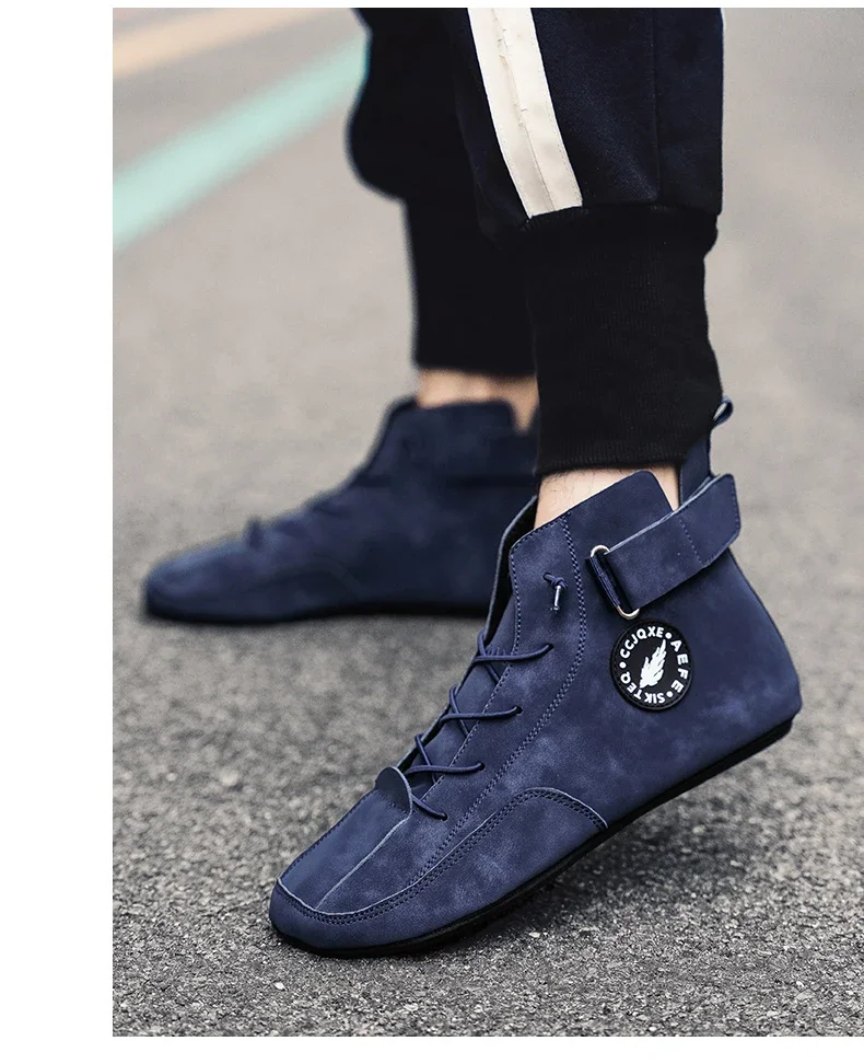 YRZL Men's High Top Casual Artificial Leather Shoes Lightweight Anti-Slip Soft Soles Comfortable Walking Fashion Shoes for Men