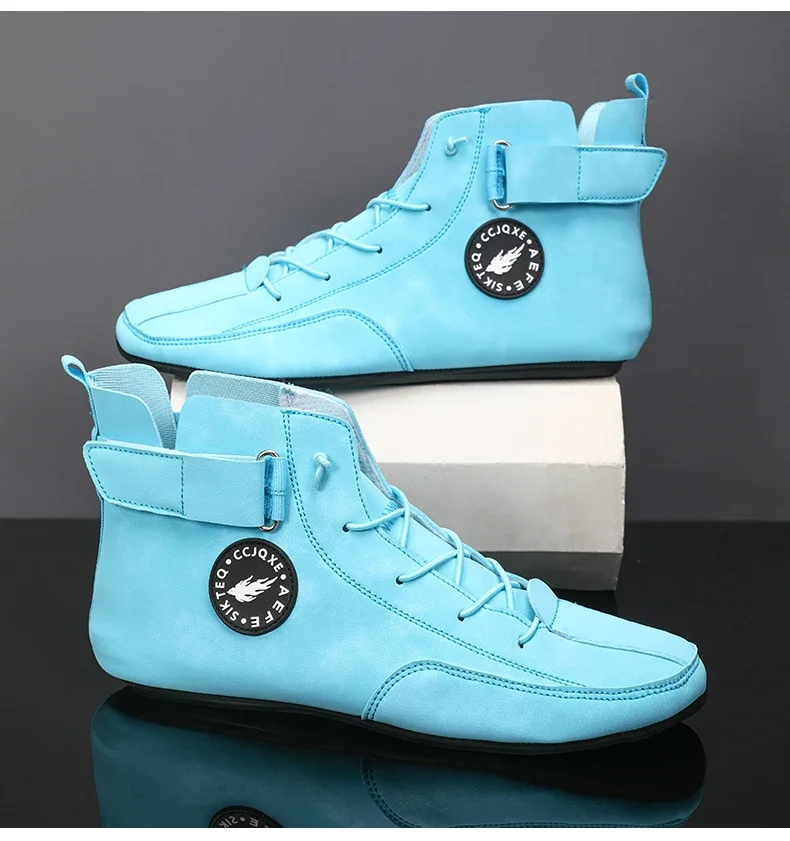YRZL Men's High Top Casual Artificial Leather Shoes Lightweight Anti-Slip Soft Soles Comfortable Walking Fashion Shoes for Men