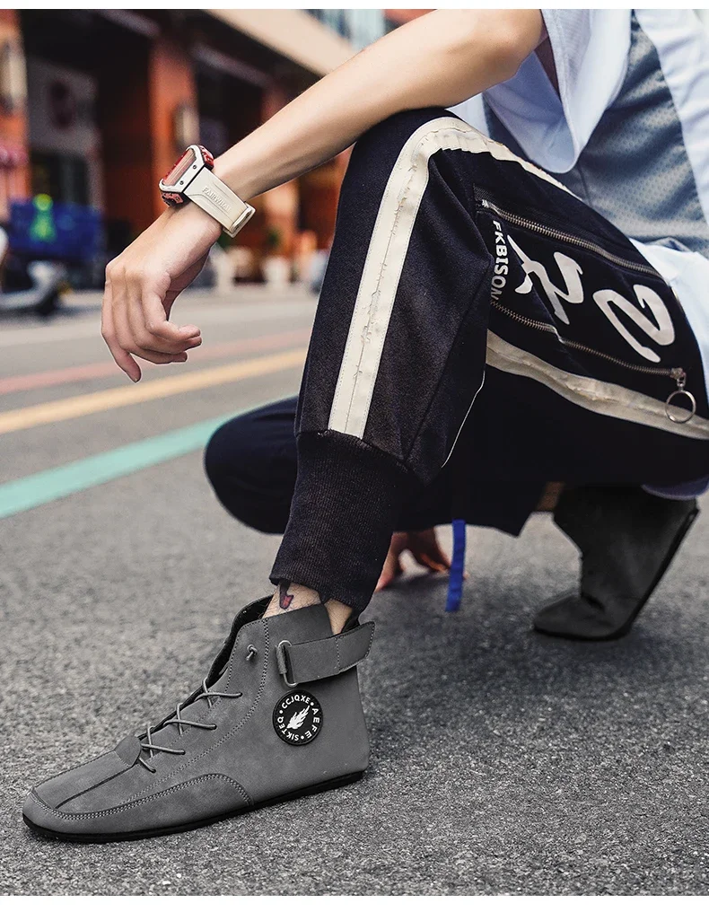 YRZL Men's High Top Casual Artificial Leather Shoes Lightweight Anti-Slip Soft Soles Comfortable Walking Fashion Shoes for Men