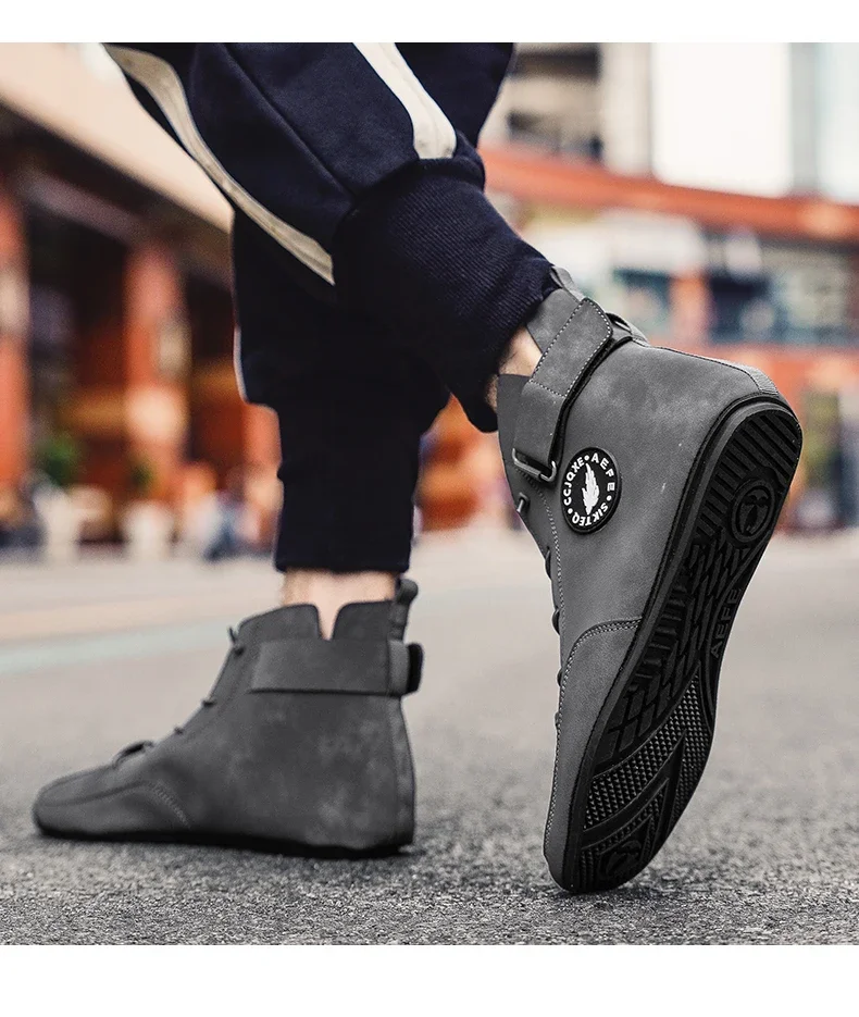 YRZL Men's High Top Casual Artificial Leather Shoes Lightweight Anti-Slip Soft Soles Comfortable Walking Fashion Shoes for Men