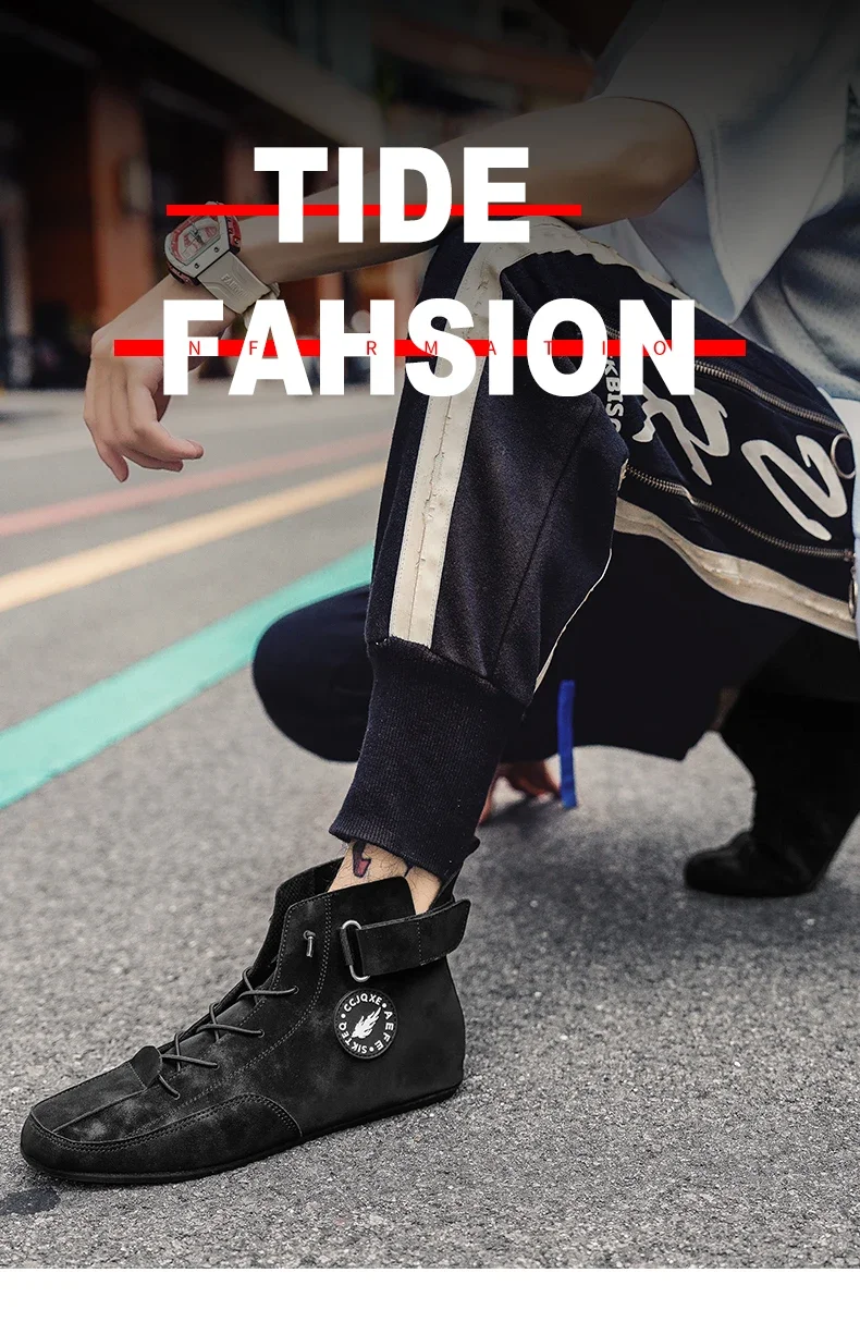 YRZL Men's High Top Casual Artificial Leather Shoes Lightweight Anti-Slip Soft Soles Comfortable Walking Fashion Shoes for Men