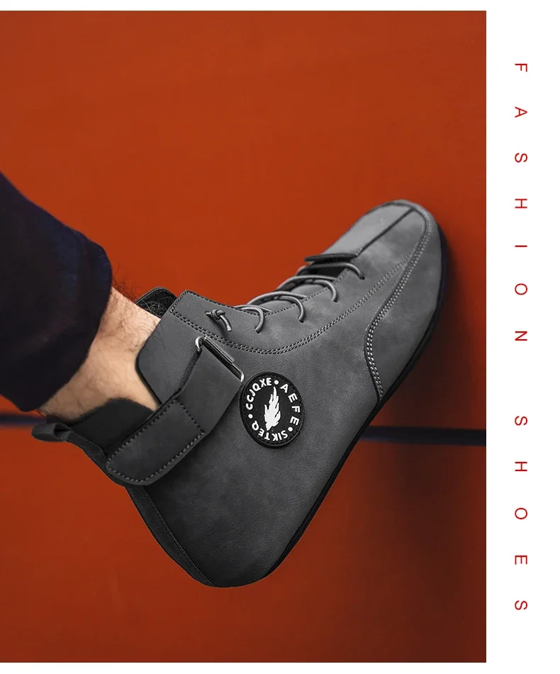 YRZL Men's High Top Casual Artificial Leather Shoes Lightweight Anti-Slip Soft Soles Comfortable Walking Fashion Shoes for Men